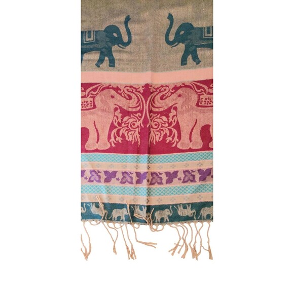 100 Percent Cashmere Pashmiina Elephant Scarf 68 In X 27 In Lightweight - Picture 2 of 6